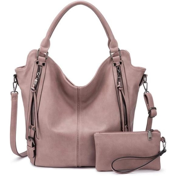 2 Pcs Tote Bag PU Leather Shoulder Bags Fashion Hobo Bags Large Purse Handbags - Picture 1 of 6